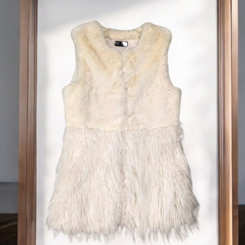 Stella + Lorenzo‎ Textured Faux Fur Vest Womens Ivory Size XS